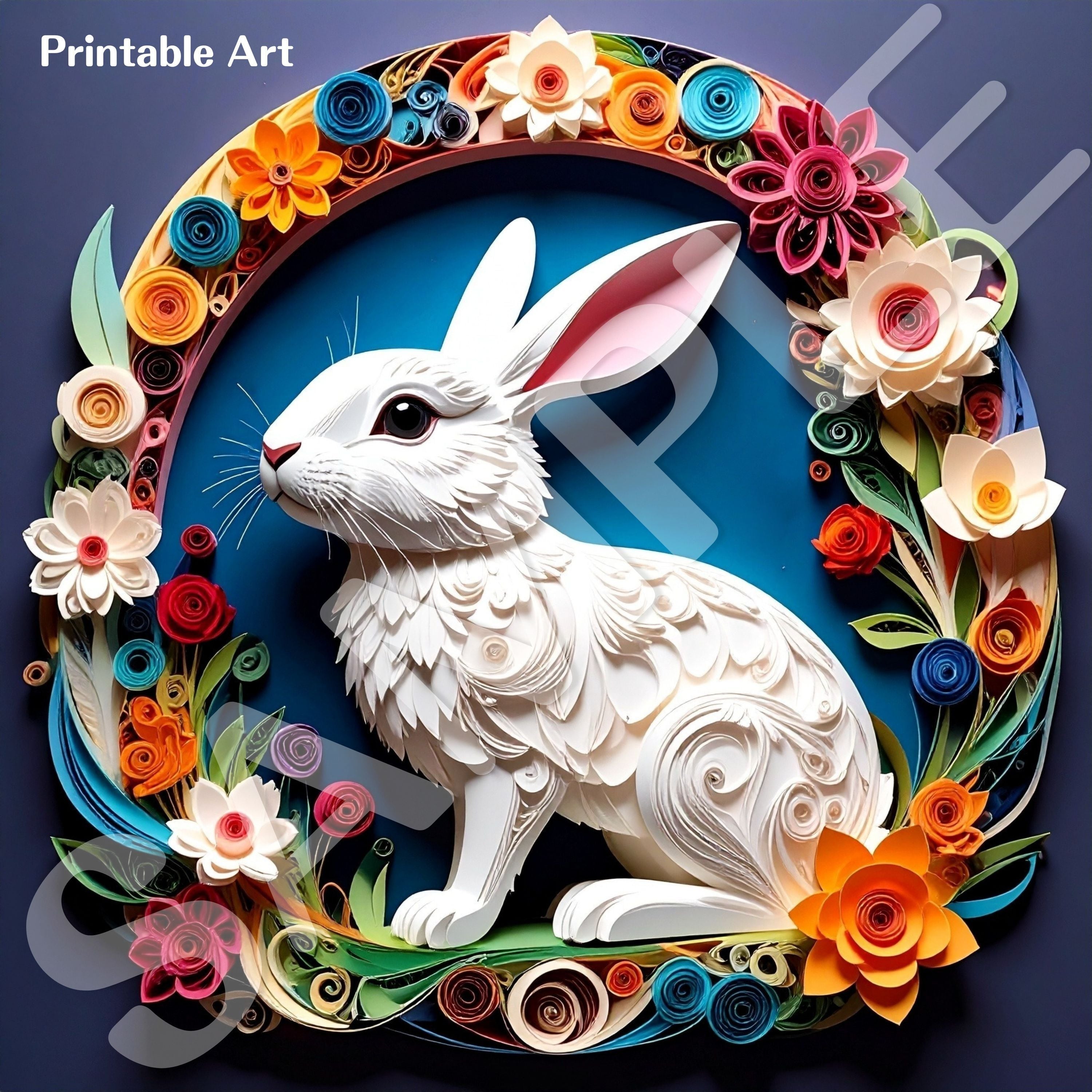 【ダウンロード専用】Printable Wall Art Bunny Papercut Style Set of 6|ペーパーカット風うさぎアート6種セット