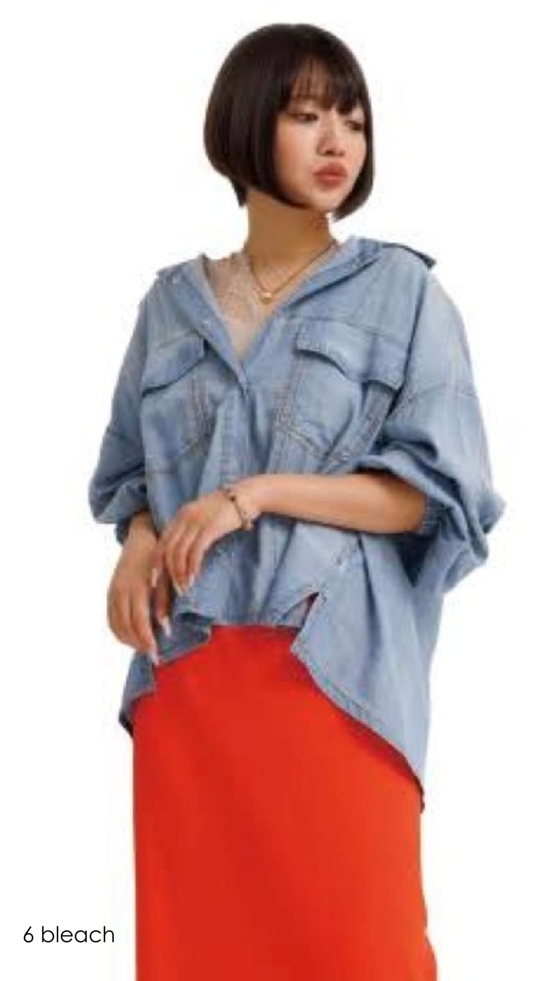 3月予約 ayane シアーデニムショート丈シャツ No.816301 ブリーチ インディゴ 9号 Mサイズ アヤン セットアップ対応