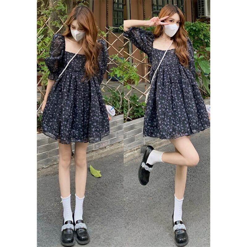 スタンダードフローラルサマー レトロ 夏物 花柄 スカート スクウェア 萌量不足56828884726