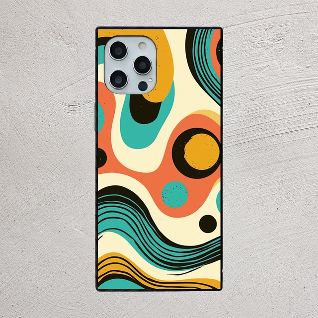 受注生産 iPhoneケース レトロカラーのリングと波模様｜幾何学モチーフ CURV019D