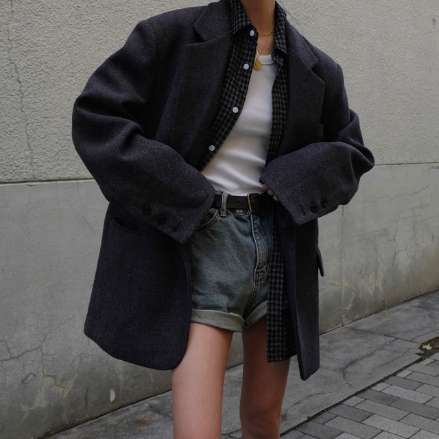 WOOL BLEND MINI COAT / GRY