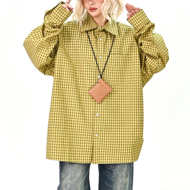 retro check color shirt　レトロチェック柄カラーシャツ　J1743