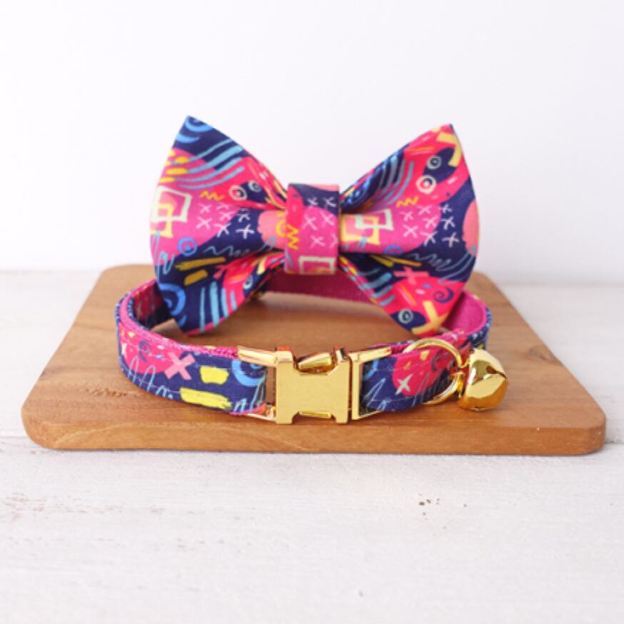 おなまえ猫首輪【ビビットピンクグラフィック】