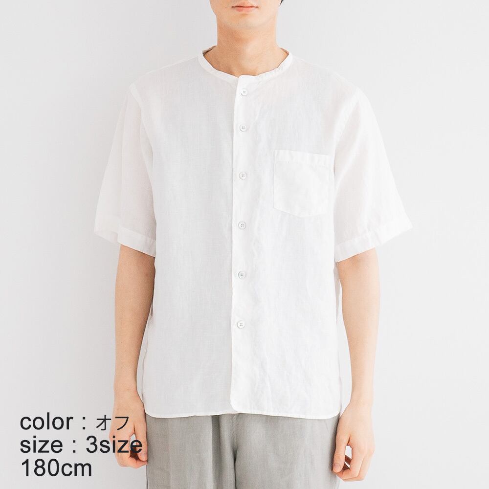 リネン RINEN 60/1リネン平織半袖バンドカラーシャツ(R34203)全4色【レターパックプラス可】