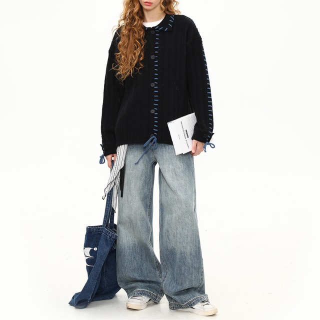 stitch design knit cardigan　ステッチデザインニットカーディガン　J1348