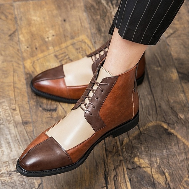 バイカラー　レースアップ　ショートブーツ　2カラー　LB0078