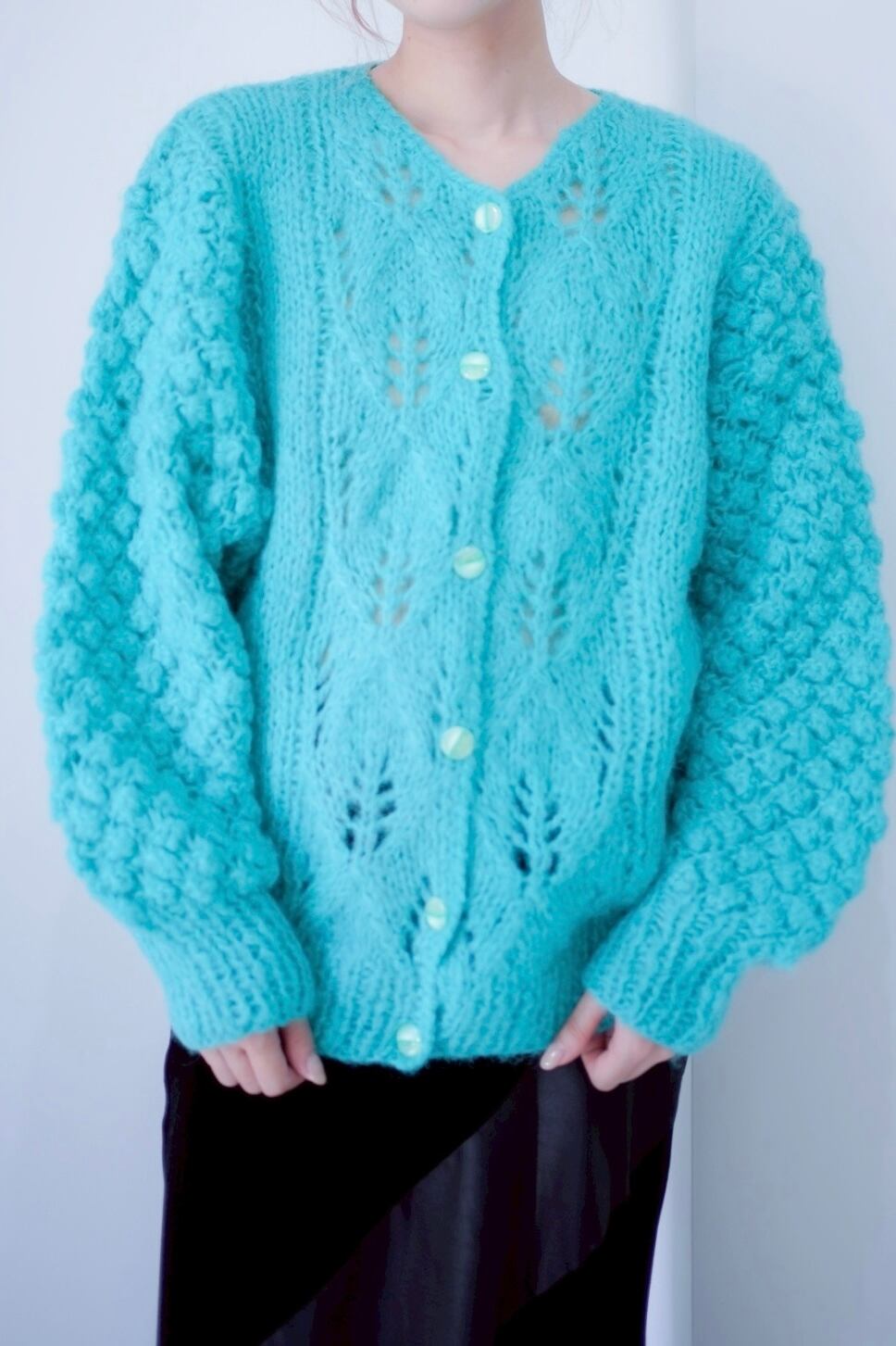 mint blue knit cardigan