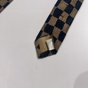 FUTURIST フューチャリスト シルク100% 総柄 チェック ネクタイ ベージュ ネイビー/レトロ