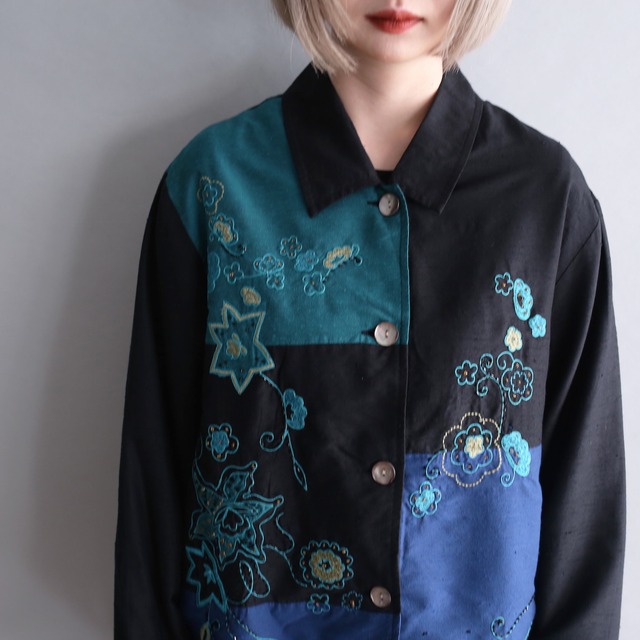 panel pattern flower embroidery design shirt jacket