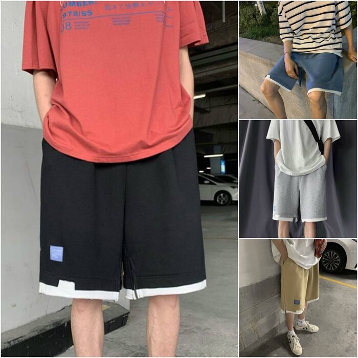 ダメージデザイン ハーフパンツ イージーパンツ ショートパンツ ワイドパンツ カラフル ビーチパンツ アウトドア メンズ M L XL 2XL  ウエストゴム メンズ リラックス ドロストパンツ スリット ※【取寄：発送目安14-21日営業日】