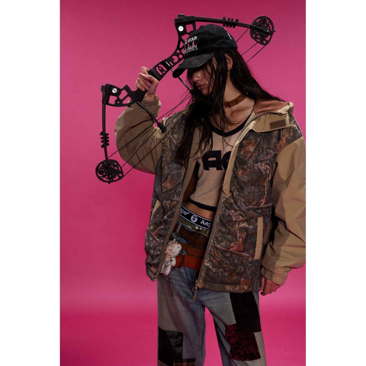 【暖かさUP】ストリート 枯れ葉迷彩柄ワークウェア 中綿ジャケット T1936