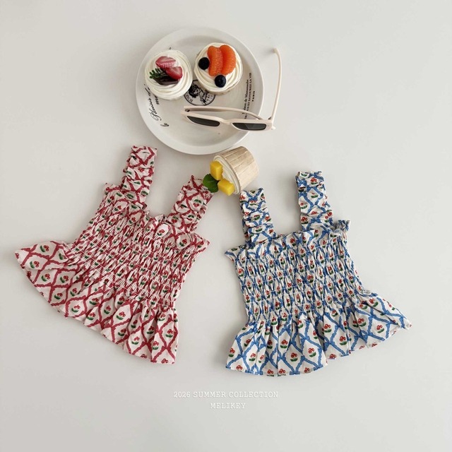 予約：Cherry ribbon tucking blouse〔melikey〕