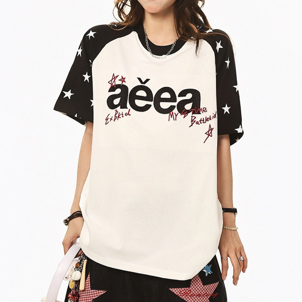 スターパターンレタリングラグランTシャツ 3col R02299