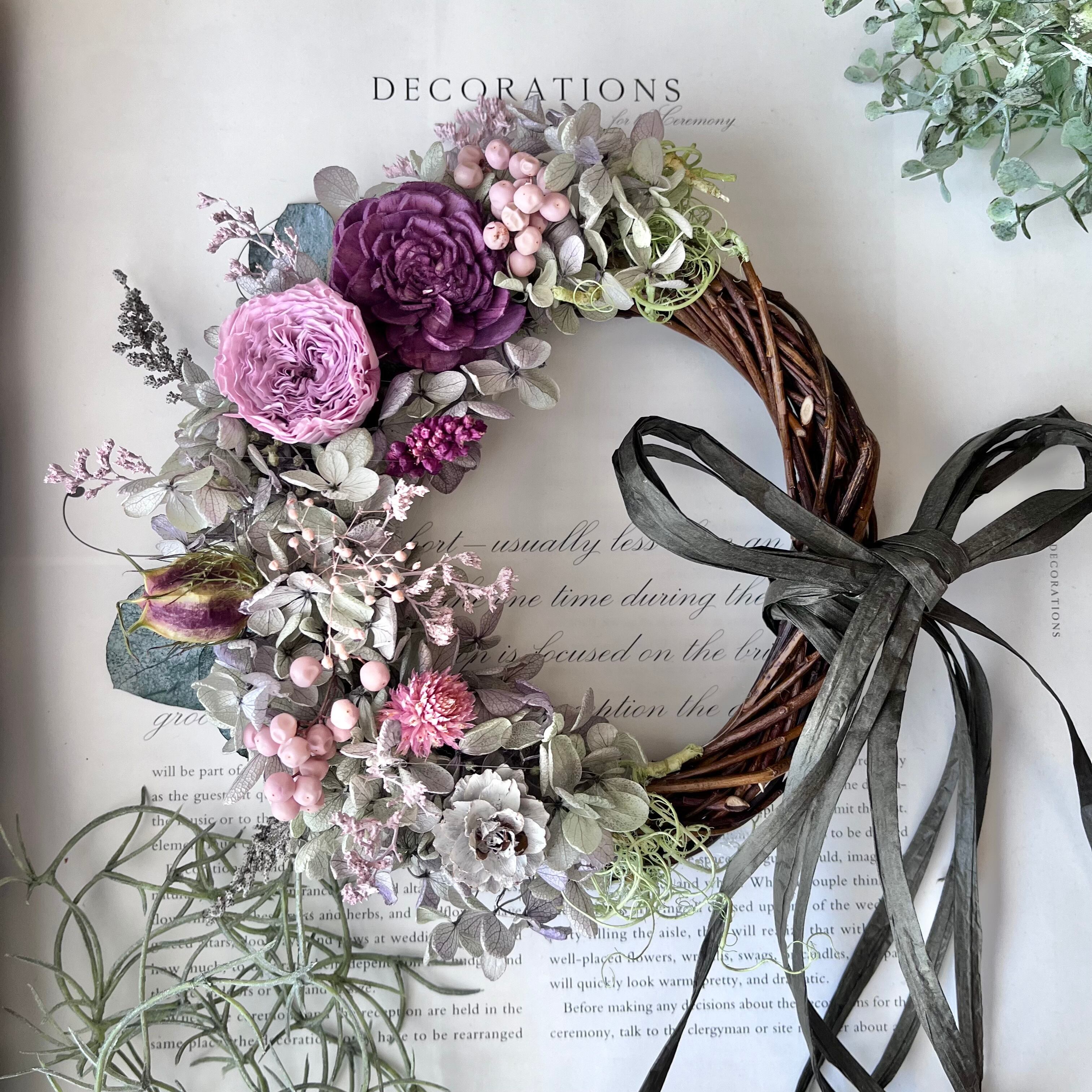 ◆母の日ギフトのご予約も可能です◆ドライフラワーリース◆モーブピンク◇ナチュラル ◇母の日ギフトのご予約も可能です◇ドライフラワーリース◇モーブ