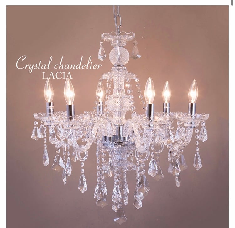 クリスタルガラス シャンデリア［LINDA リンダ（6灯）］＜E12/水雷型