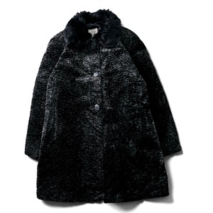 Vintage faux fur collar crushed velvet fur coat