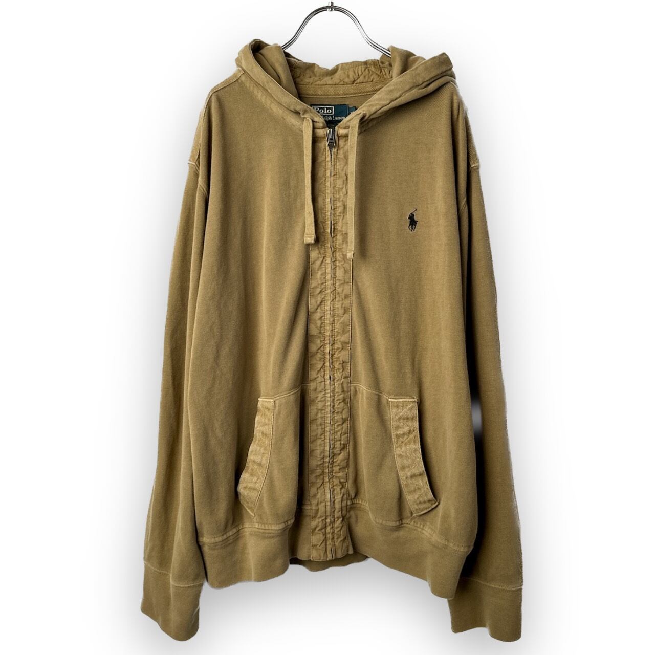 90s ポロラルフローレン パーカー フーディー 刺繍ロゴ ベージュ 古着