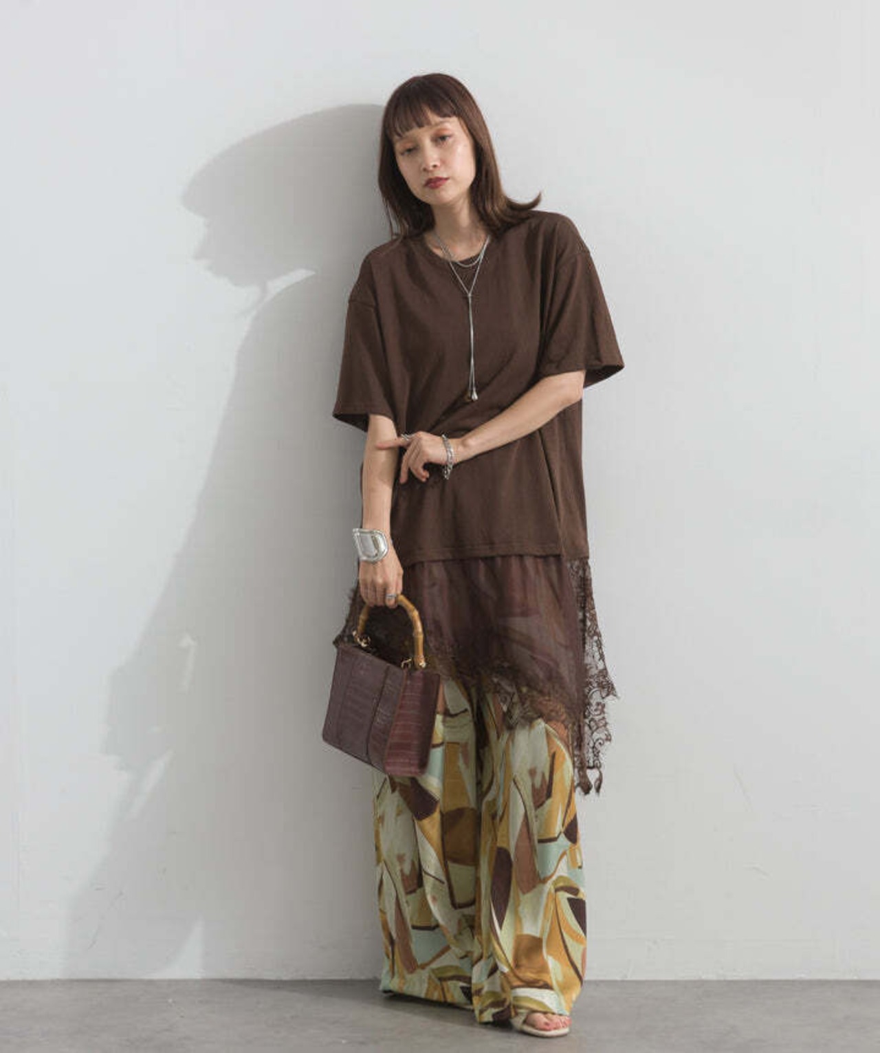 2605142 レースヘムレイヤードカットソー brown
