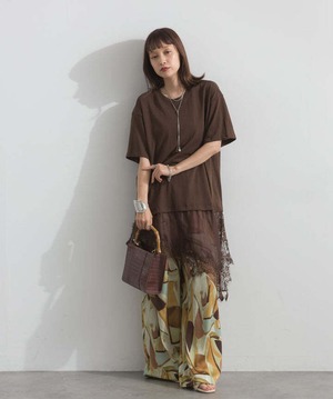 2605142 レースヘムレイヤードカットソー brown