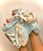 天使赤ちゃんの服Mサイズ（体重370−1000g）水玉ブルー・花レース二重