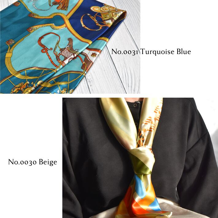 大判 正方形 スカーフ 90cm F シルク調 レディース ストール | HAPI&Co