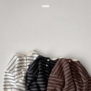 【即納】【ONU】ボーダーボタン裏起毛スウェット アイボリー 80〜120cm 2025 WINTER 韓国子供服