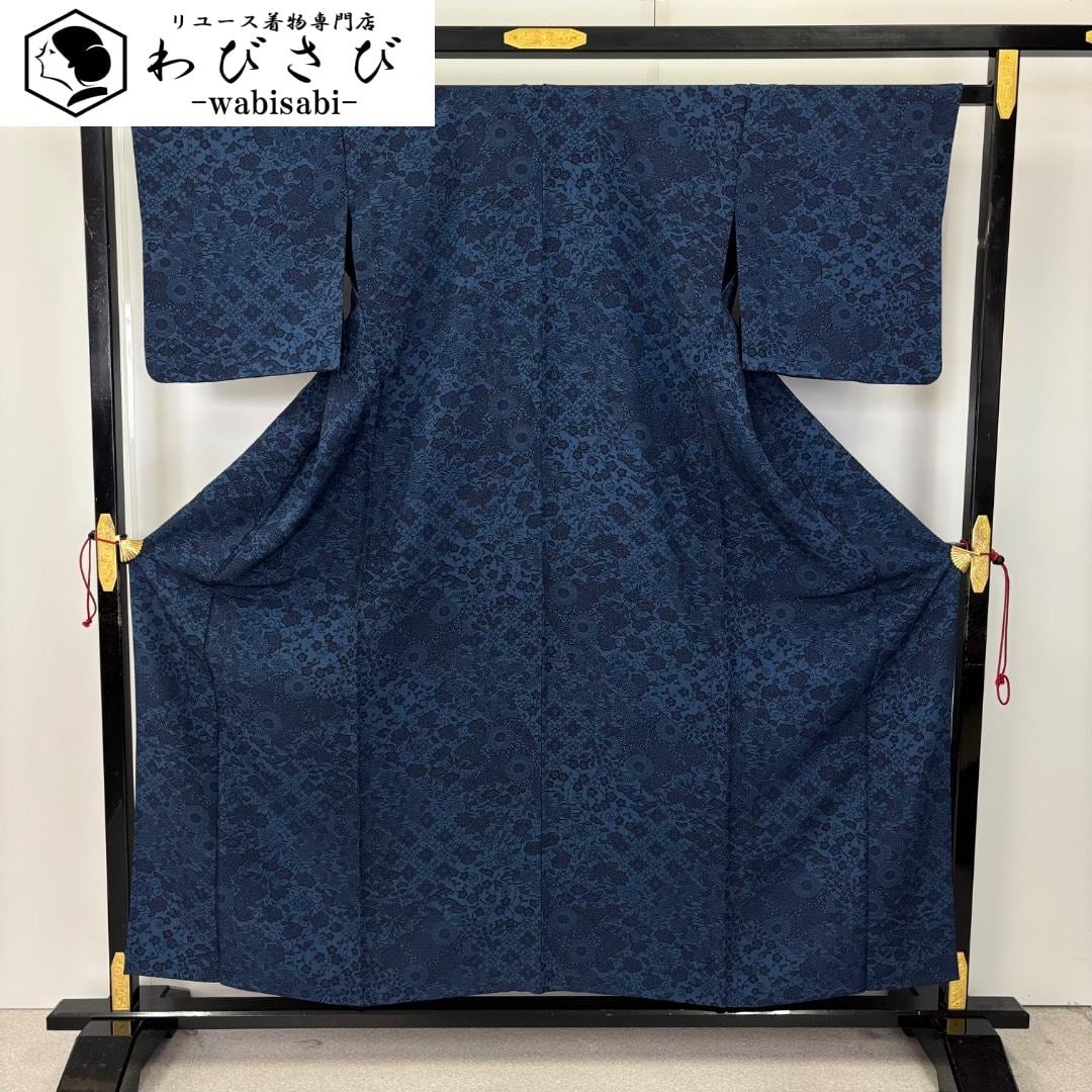 単衣 色無地 栗鼠色 花模様 トールサイズ K-6138 着物 きもの kimono