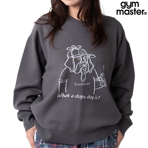 gym master ジムマスター ジャガードニット What a dope dog is! クルーネック メンズ レディース ゆったり デザインニット LOVE＆PEACE G821766 チャコール