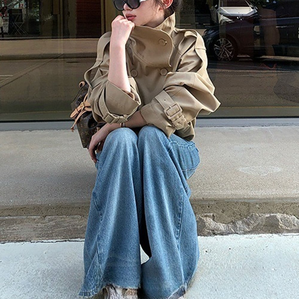 【送料無料】 スプリング コート ショート丈 レディース 春秋 韓国 アウター スタンドカラー きれいめ 大人 カジュアル 通勤 ビジネス オフィス レトロ おしゃれ 薄手 大人可愛い 大人女子