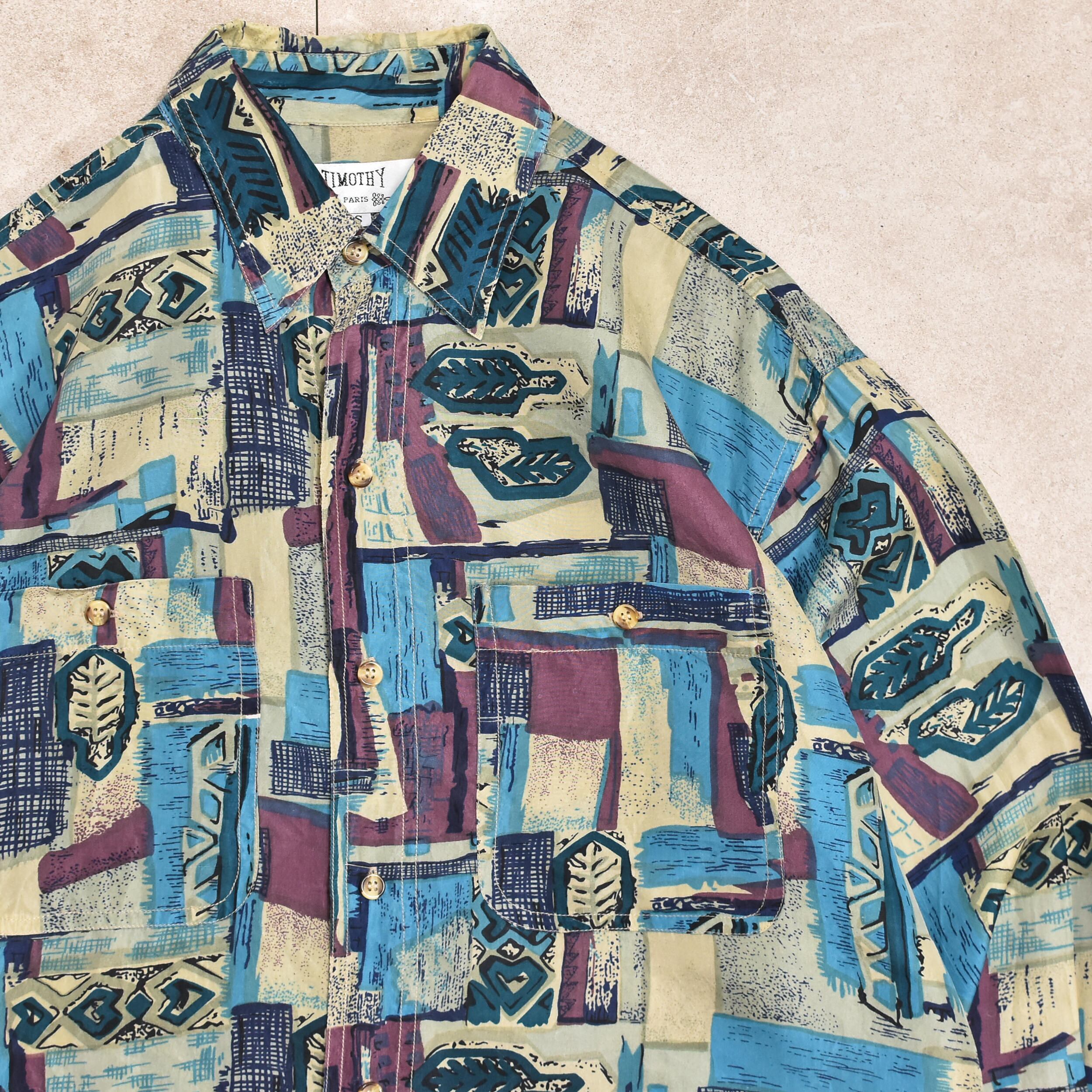 90～00s Geometric pattern silk shirt