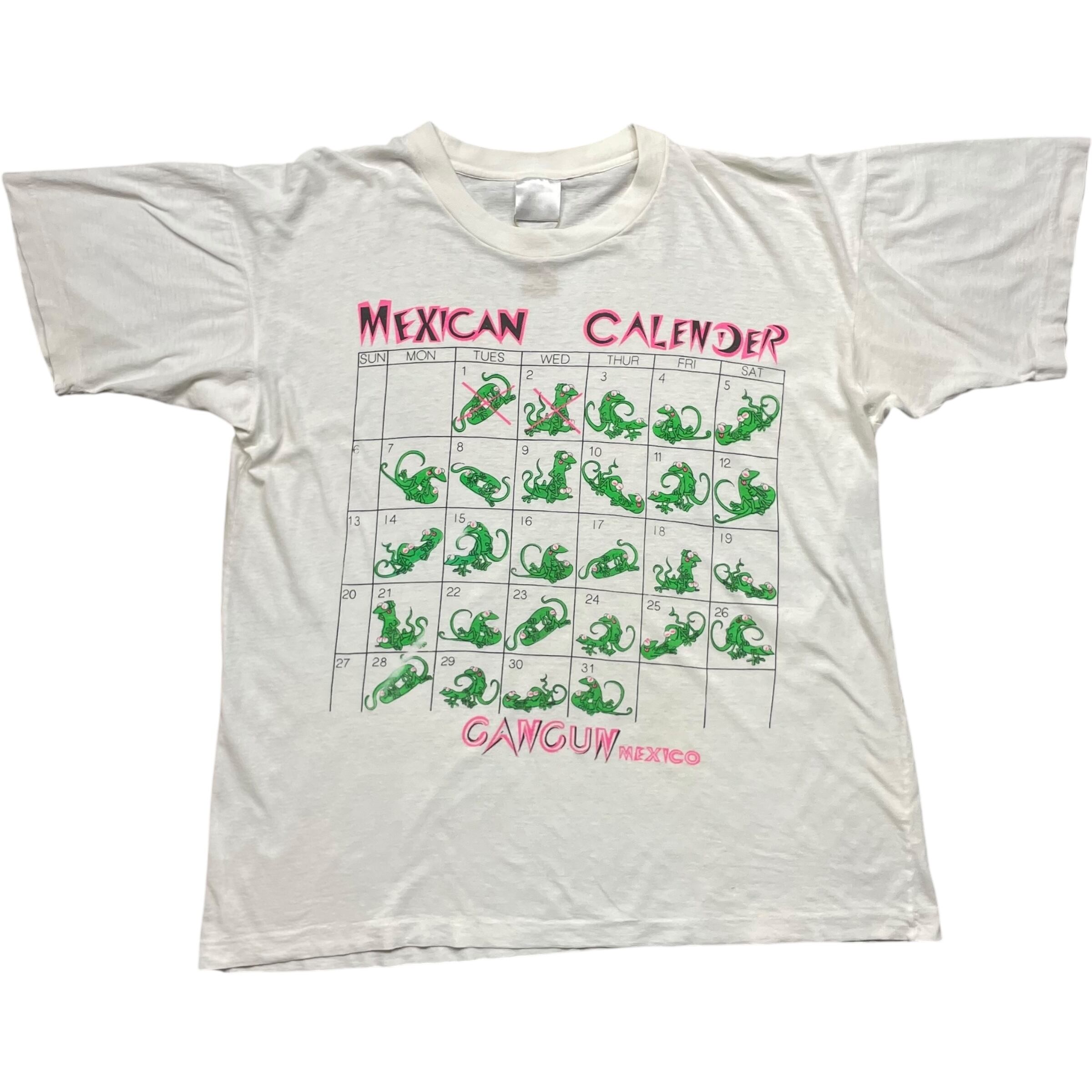 《XXL》 unknown エロTシャツ 48手 カレンダー トカゲ プリント シングルステッチ ホワイト 90年代 vintage no.8601