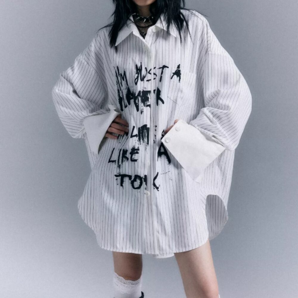 Letter-print striped shirt E7146