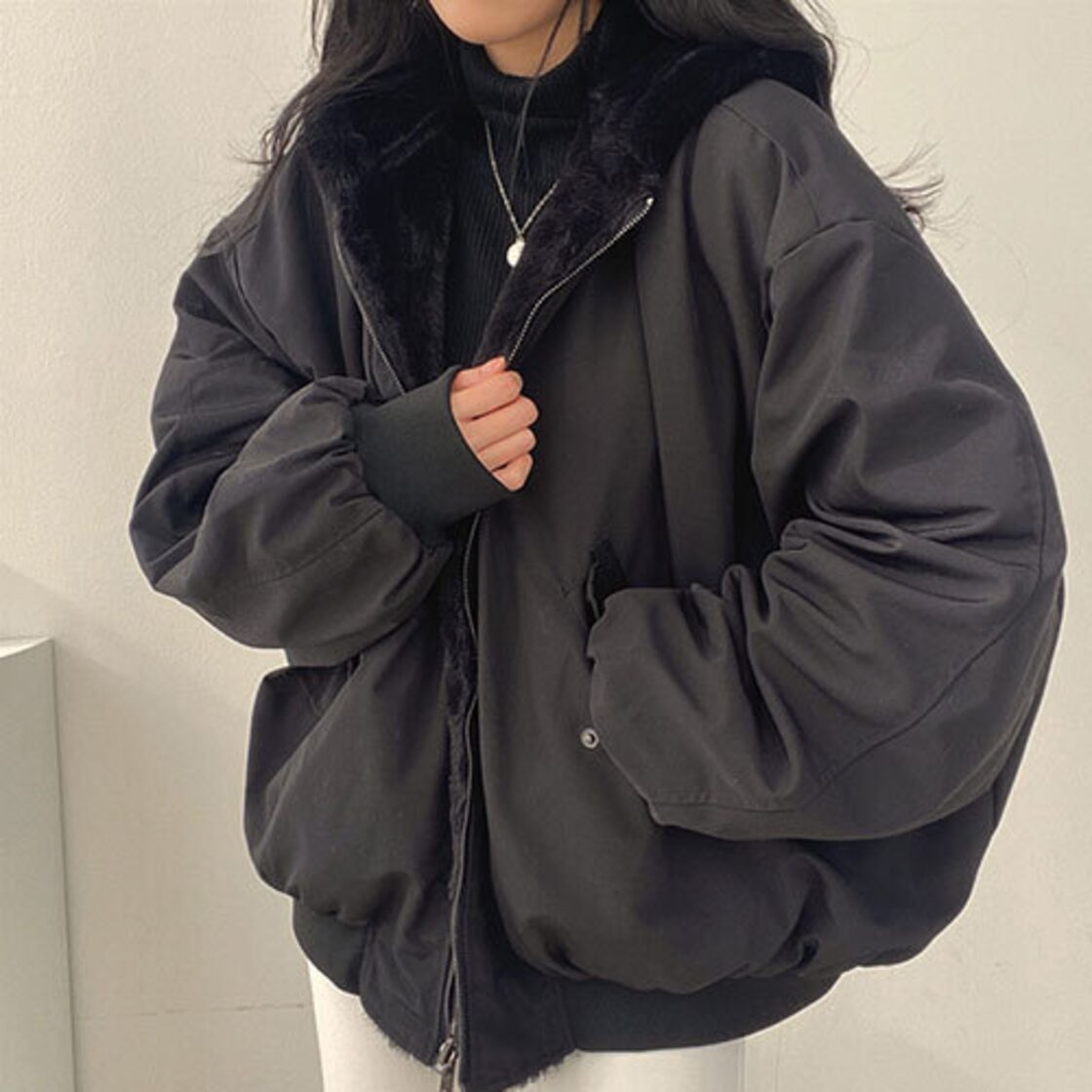 Abercrombie&Fitch ファー付き 中綿ジャケット 黒 短丈 Y2K フード付き 