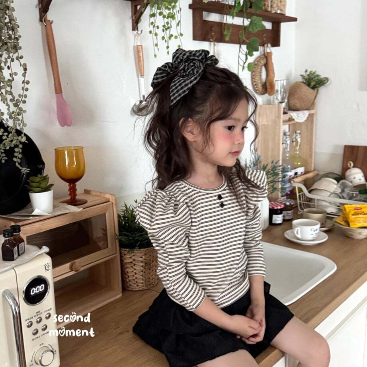韓国子供服 / 26Autumn / 〖取寄〗second moment / パフストライプTシャツ / キッズ服 / 女子服 *XS~JL*