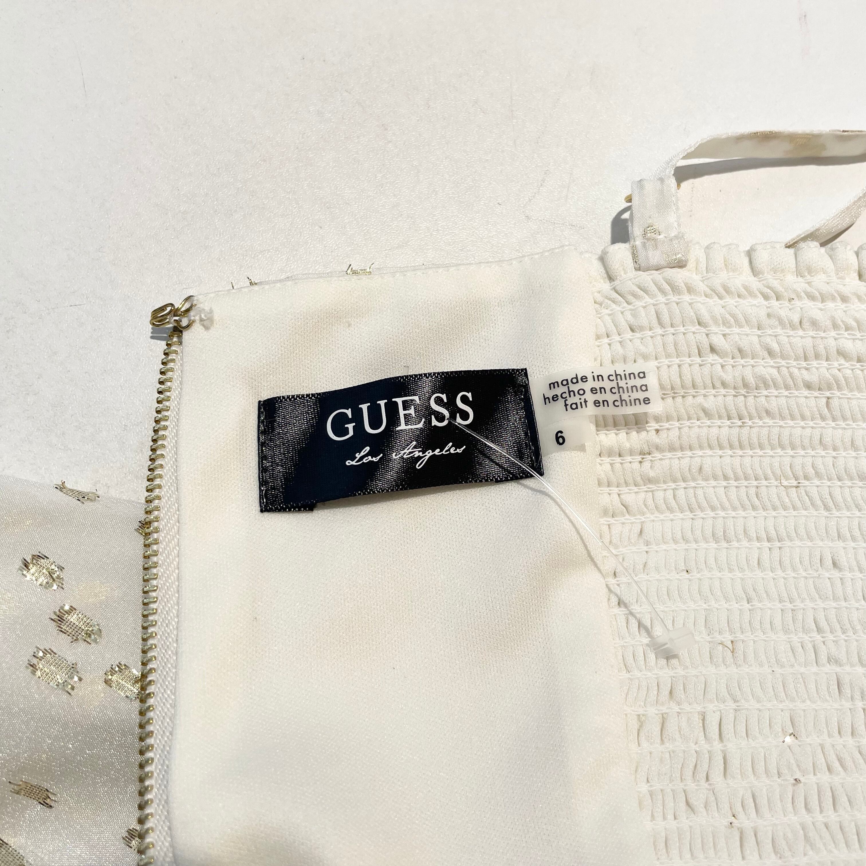 guess/one-piece/camisole/gold/white/ゲス/ワンピース/膝丈ワンピース/キャミワンピ/白/金/タグ付き