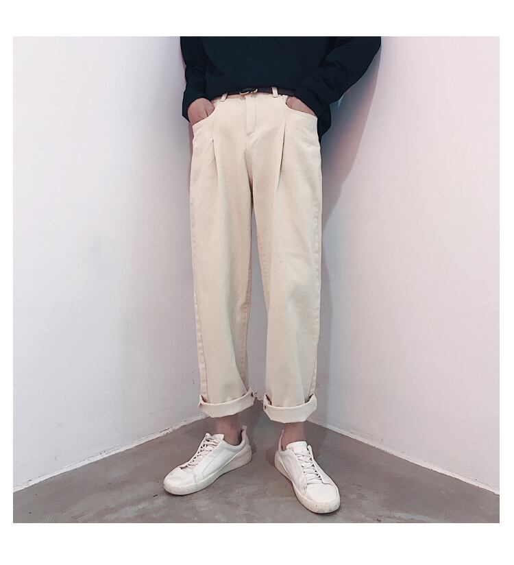 全1色 デニム パンツ ストレート カジュアル ワイド クラッシュ