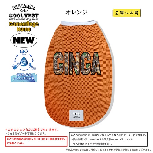 ALL WANS お名前入り"カモフラロゴ" クールベスト　オレンジ＊2号 /3号 / 4号
