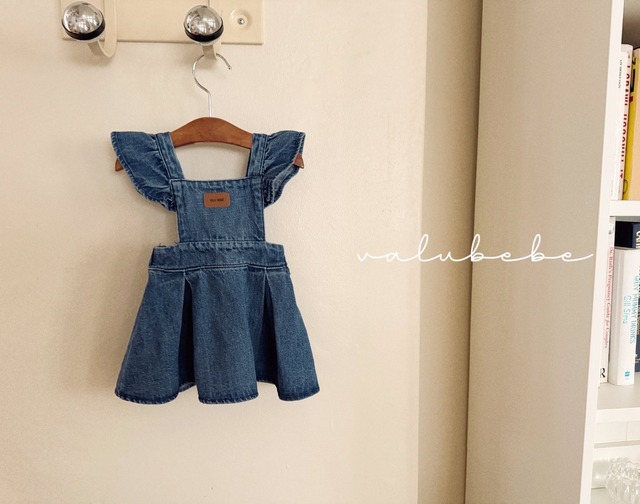 【即納】valubebe/Frill wing denim dress
