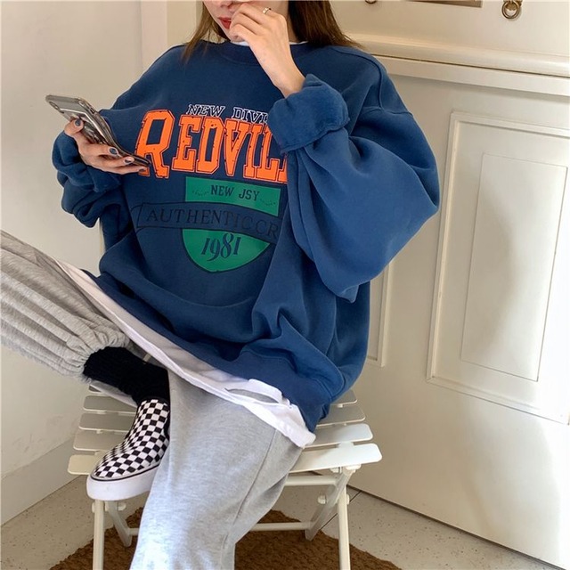トレーナー レディース 秋冬 ロゴ プリント スウェット トレーナー ビッグシルエット 韓国 ファッション 冬服 レディース アメカジ ストリート ビッグトレーナー 古着風 レトロ スエットトレーナー ブラウン ブルー グレー Vestito