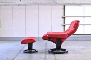 EKORNES/エコーネス「メイフェア」ストレスレスチェア 赤 オットマンセット リクライニングチェア パーソナルチェア 北欧ノルウェー【中古家具/中古インテリア/USED家具ユーズド家具/リサイクル】