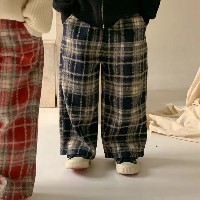 [取り寄せ]check wide pants