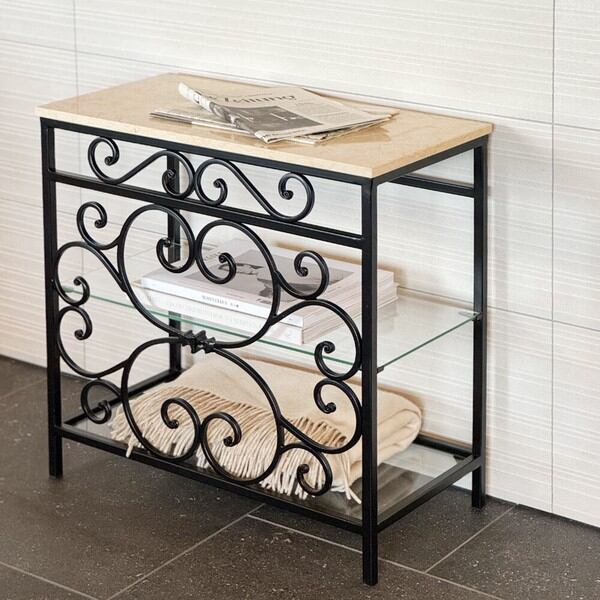 ソファサイドテーブル 石天板 幅60cm アイアン ロートアイアン