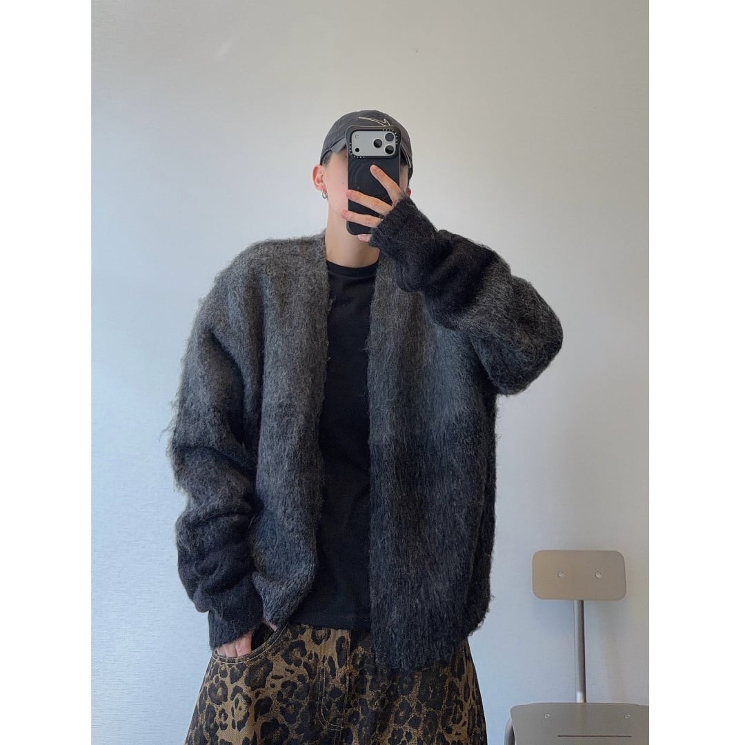 dannyandzeeロングヘアノーボタンニットカーディガン