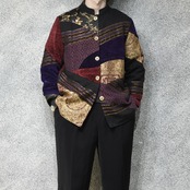 patch work design stand collar jacket