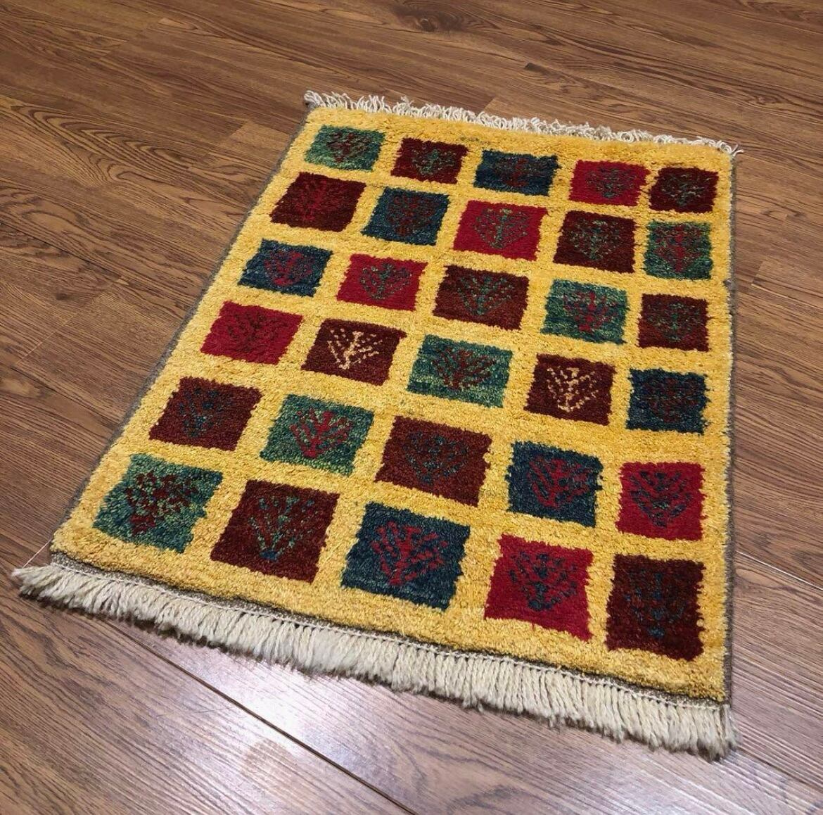 ギャッベ 126x79cm ペルシャ絨毯 手織り ギャベ 玄関マットラグ 絨毯 ペルシャギャッベ (ギャベ) 玄関マット No:GP-112 | A's Rug（エーズラグ）
