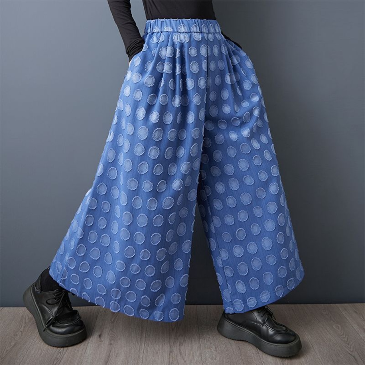 ドット柄 ワイドレッグパンツ 00011