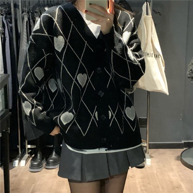 サブカル 服 地雷系 通販 ゴスロリ系 闇かわいい カーディガン ハート ダイヤ柄 韓国ファッション ゴシック ロリータ