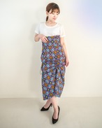 2WAYドロストスカート ブルー （ガーナ産上質ファブリック・日本縫製）｜ アフリカンファブリック アフリカンプリント アフリカンバティック  アフリカ布 パーニュ キテンゲ
