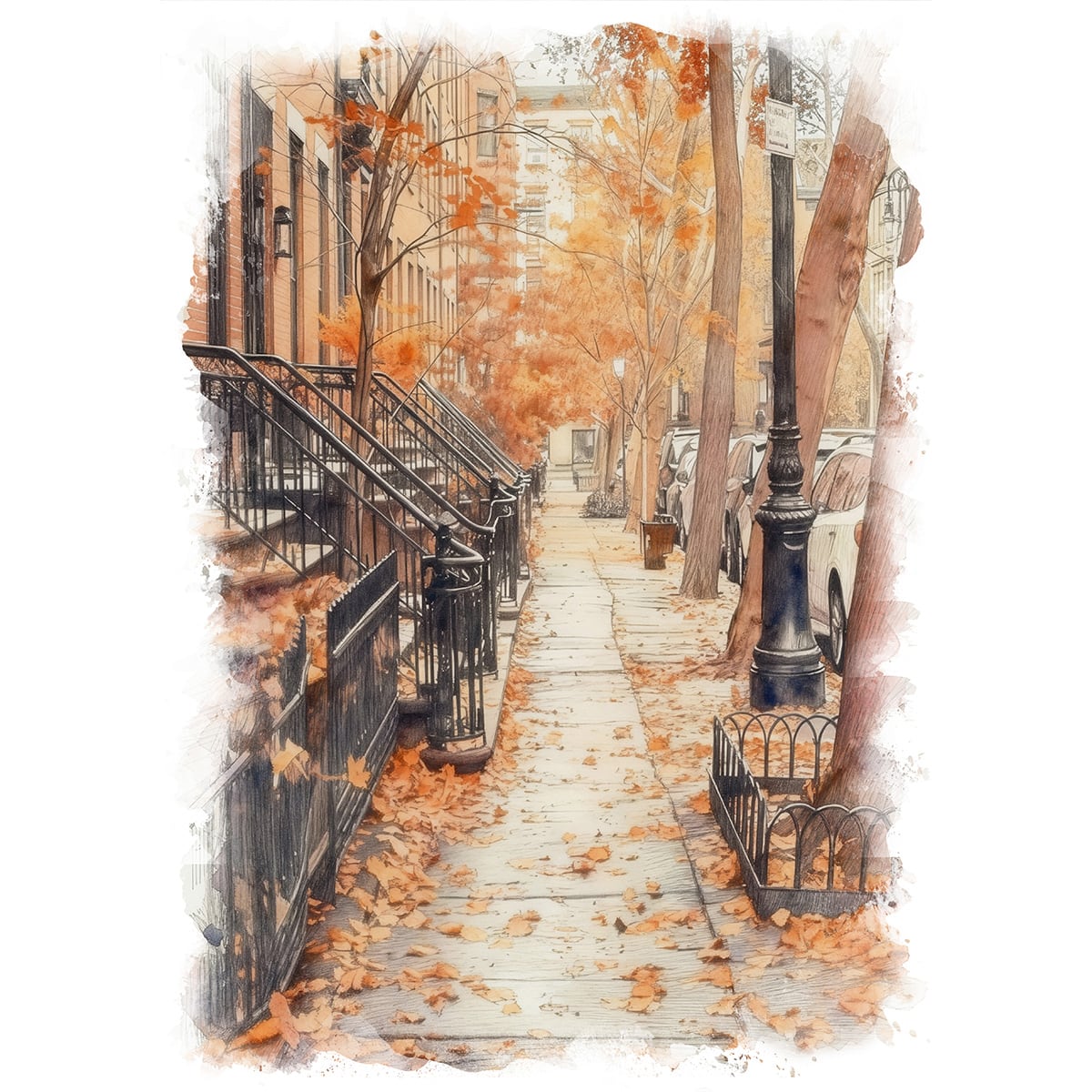 ニューヨークギャラリー　絵画 絵画 風景画(街並み) 秋 アメリカ ニューヨーク ブルックリン・ハイツ