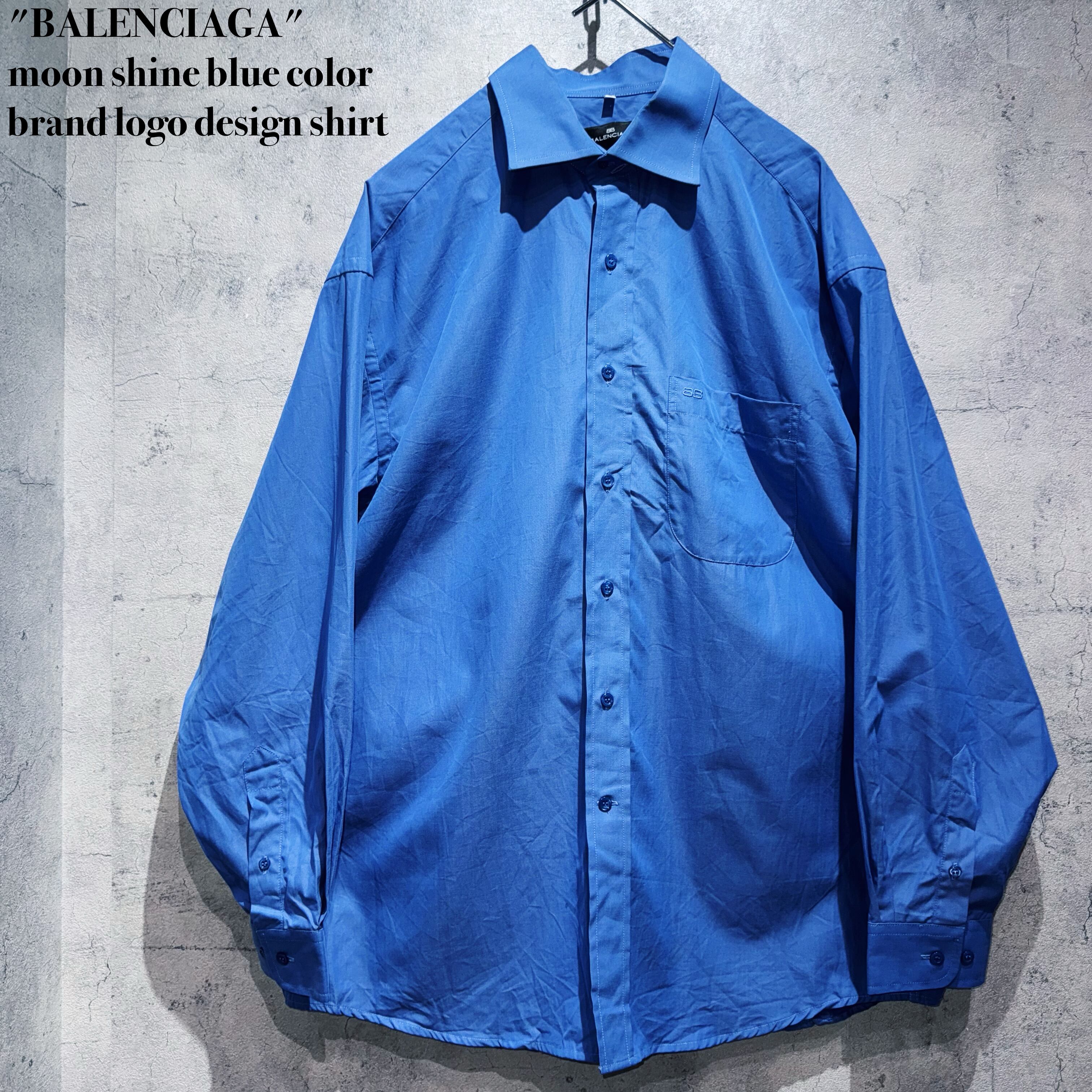 "BALENCIAGA"moon shine blue color brand logo design shirt